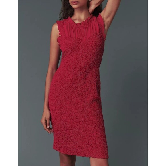 By Anthropologie Mock-Neck Textured Mini Dress Bodycon Ruffle Smocked XL 277652 - Picture 1 of 9